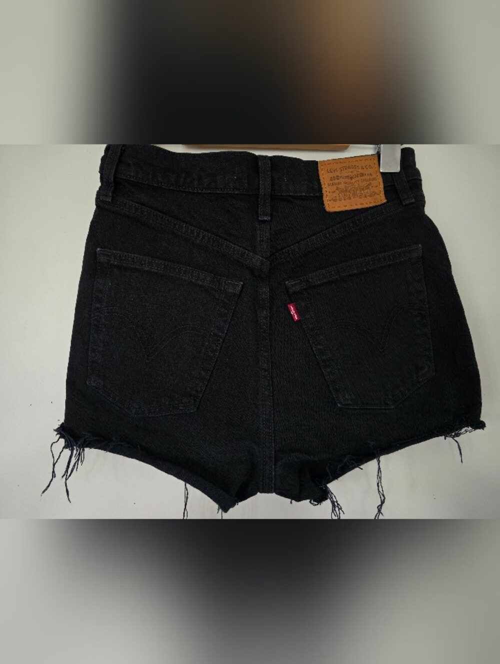 Levi's Black Denim Button Fly Ribcage Shorts. Size 26. Like New. Frayed Hem.